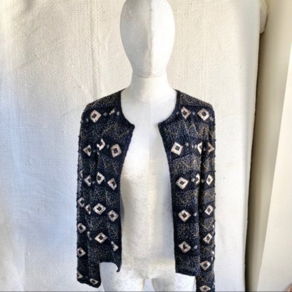 Vintage 70s M Beaded Print Open Jacket Cardigan - Picture 5 of 8